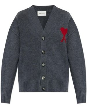 Ami Paris Truien & Vesten ,Grijs ,Wol Wollen Cardigan - Blauw
