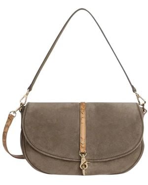 Alviero Martini 1A Classe Savage Leder Umhängetasche Mit Überschlag - Braun
