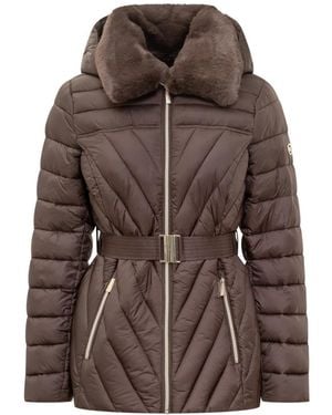 Michael Kors Down Jacket With Belt And Fur Collar - Brown