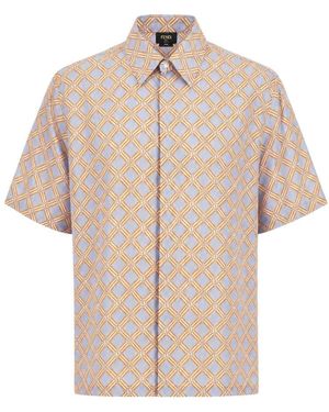 Fendi Overhemden ,Veelkleurig ,Zijde Blouse Met Print - Naturel