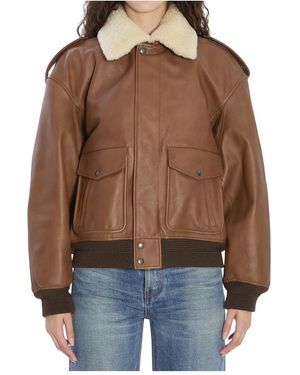 Saint Laurent Jassen ,Bruin ,Wol Blouson Aviateur