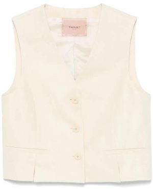 Twinset Elegant Geweven Gilet Vest - Naturel