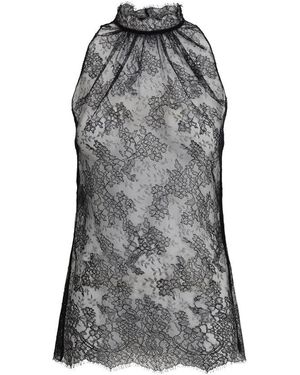 McQueen Schwarze Spitzenbluse Mit Stehkragen - Grau