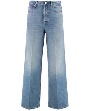 Gucci Wijde Jeans Met Leren Label - Blauw