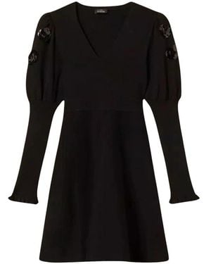 Twinset Kleedjes ,Zwart ,Pailletten Korte Geborduurde Jurk Van Gebreide Stof Met Pailletten