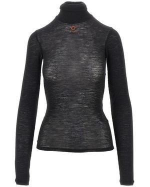Versace Truien & Vesten ,Zwart ,Wol Geribbelde Wollen Coltrui