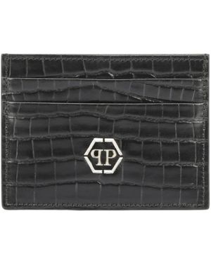Philipp Plein Leather Card Holder Cocco - Schwarz