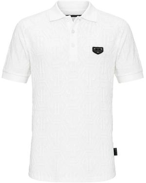Philipp Plein Tops ,Wit ,Katoen Jacquard Polo T-Shirt Monogram