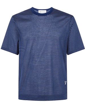 Ami Paris Tops ,Blauw ,Katoen Klassiek T-Shirt Met Korte Mouwen En Strepen