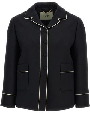 Fendi Jassen ,Zwart ,Leer Tailored Jas Met Pyjamakraag