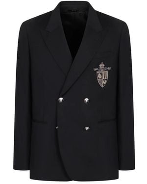 Fendi Jassen ,Blauw ,Wol Wollen Double-Breasted Jas Reverskraag - Zwart