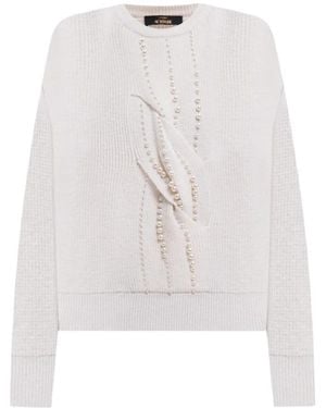 Twinset Truien & Vesten ,Wit ,Trui Met Ronde Hals En Pareldetails