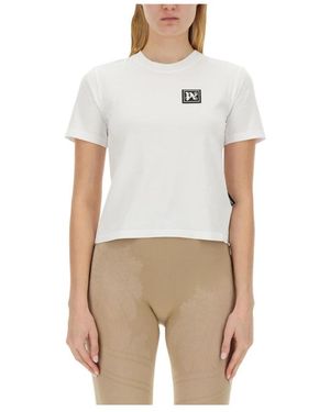 Palm Angels Logo Patch Katoenen T-Shirt - Naturel