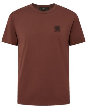 Belstaff Tops ,Rood ,Katoen Patch T-Shirt - Bruin