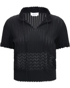 McQueen Pointelle Gebreide Top - Zwart