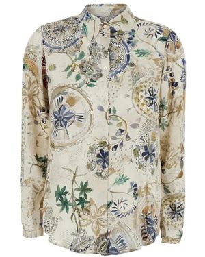 Momoní Overhemden ,Veelkleurig ,Wit Shirt Met Klassieke Kraag En All-Over Print - Meerkleurig
