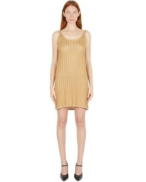 Prada Metallic Gebreide Jurk Met Handtekening Motief - Naturel