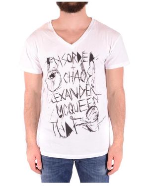 McQueen Modernes Bedrucktes V-Ausschnitt T-Shirt - Weiß