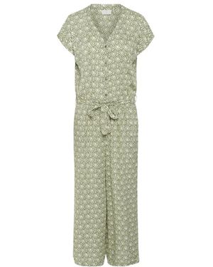 Kaffe Groen/Krijt Print Jumpsuit Met Korte Mouwen