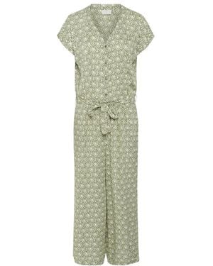 Kaffe Grün/Kreide Druck Jumpsuit Mit Kurzen Ärmeln