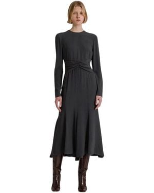 Alberta Ferretti Midi Jurk Met Lange Mouwen En Gedrapeerde Taille - Zwart