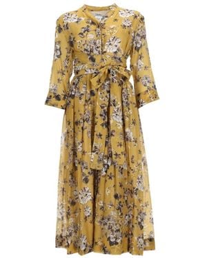 Max Mara Jurk Met Bloemenprint En Strikceintuur - Metallic