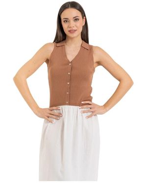 Kocca Truien & Vesten ,Bruin ,Leer Chic Mouwloze Getailleerde Top - Wit