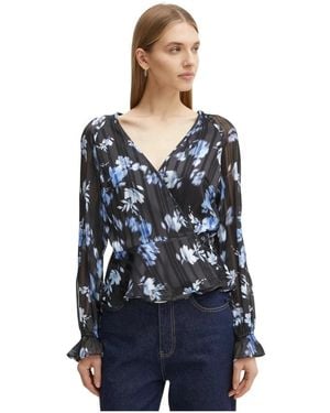 Guess V-Ausschnitt Georgette Wickelbluse - Blau