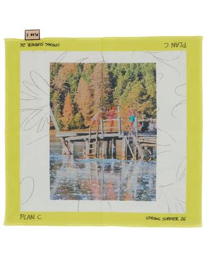 Plan C Accessoires ,Veelkleurig ,Katoen Geprinte Katoenen Foulard - Groen