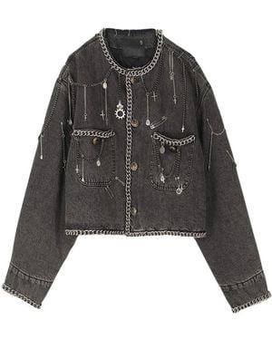 R13 Jassen ,Grijs ,Katoen Chain Embellished Cropped Chore Jacket - Zwart