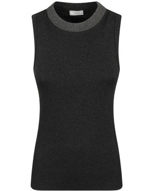 Peserico Tops ,Grijs ,Katoen Micro-Rib Stretch Jersey Top - Zwart