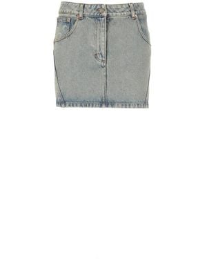 Marine Serre Hellblaue jeansrock mit mondlogo - Grau