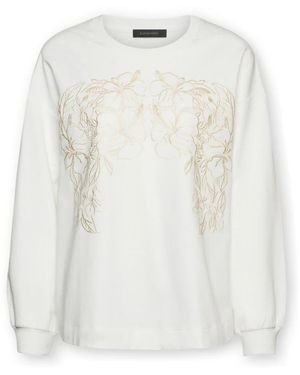 Elena Miro Hoodies & Sweatvesten ,Wit ,Katoen Geborduurde Katoenen Sweatshirt