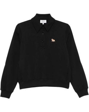 Maison Kitsuné Hoodies & Sweatvesten ,Zwart ,Katoen Fox Patch Polo Sweater