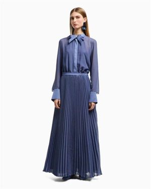 Emporio Armani Technical Georgette Two-Piece Effect Long Dress - Blue