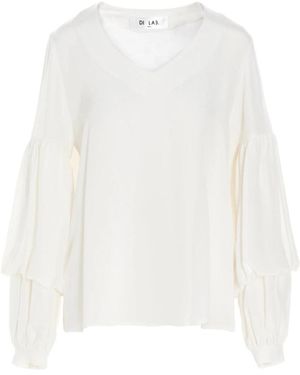 DI.LA3 PARI' Zijden Blouse Met Pofmouwen En V-Hals - Wit