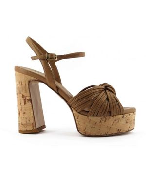 Gianmarco F. Leren Sandalen Met Hoge Hak - Bruin