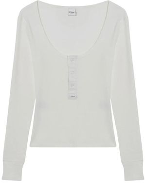 Chloé Truien & Vesten ,Zwart ,Katoen Scoop-Neck Henley Shirt - Wit