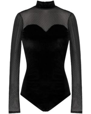 Naf Naf Samt-body mit transparenten details - Schwarz