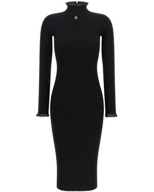 Elisabetta Franchi Kleedjes ,Zwart ,Leer Ribbed Knit Midi Dress