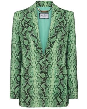 Philipp Plein Python-Print Satin-Blazer - Grün