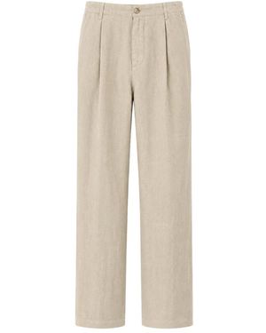 120% Lino Broeken ,Linnen Wijde Broek - Naturel