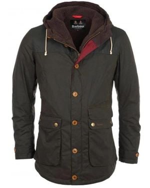 Barbour Parka in cotone cerato game oliva - Nero