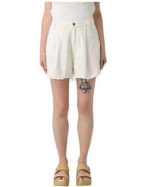 Ermanno Scervino Geplooide Katoenblend Shorts Met Rauwe Zoom - Naturel