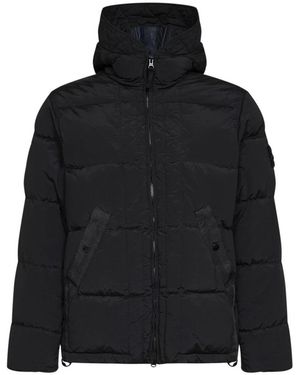 Stone Island Jassen ,Zwart ,Leer Gewatteerde Jas