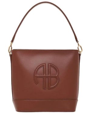 Anine Bing Cognac Leren Bucket Bag Met Riem - Bruin