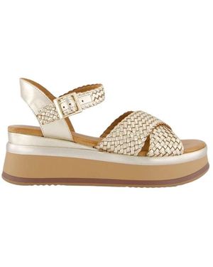 Gibaldi Schoenen ,Geel ,Gevlochten Metallic Sandaal - Naturel