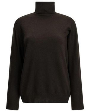 Brunello Cucinelli Truien & Vesten ,Bruin ,Kasjmier Cashmere Turtleneck Trui Met Monili - Zwart