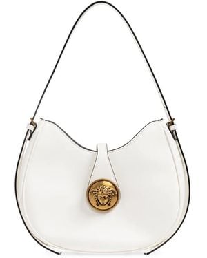 Versace Tassen ,Wit ,Katoen Emblème Nappa Hobo Bag - Naturel