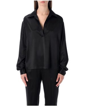 Tom Ford Overhemden ,Zwart ,Satijn Stretch Zijden Satijnen Polo